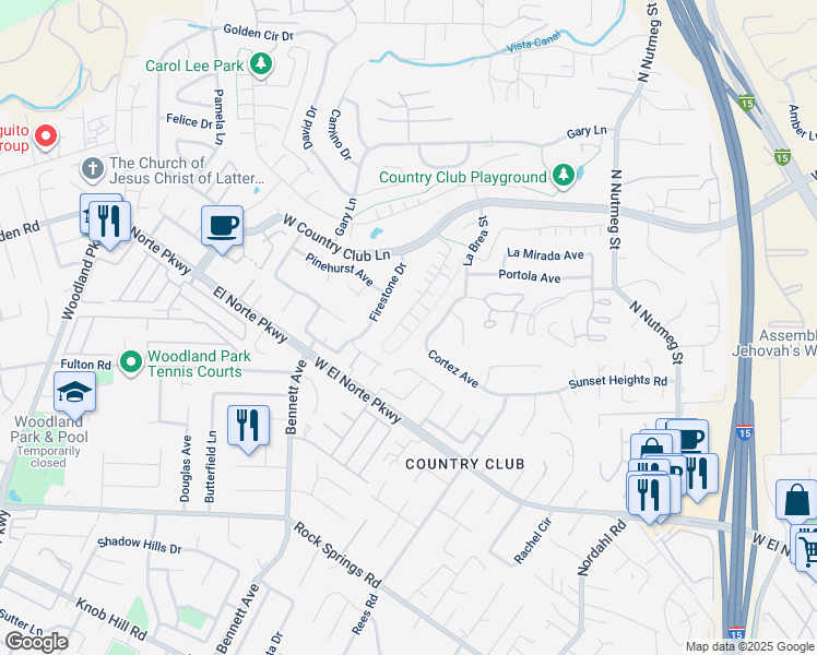 map of restaurants, bars, coffee shops, grocery stores, and more near 1938 Julie Dawn Place in Escondido