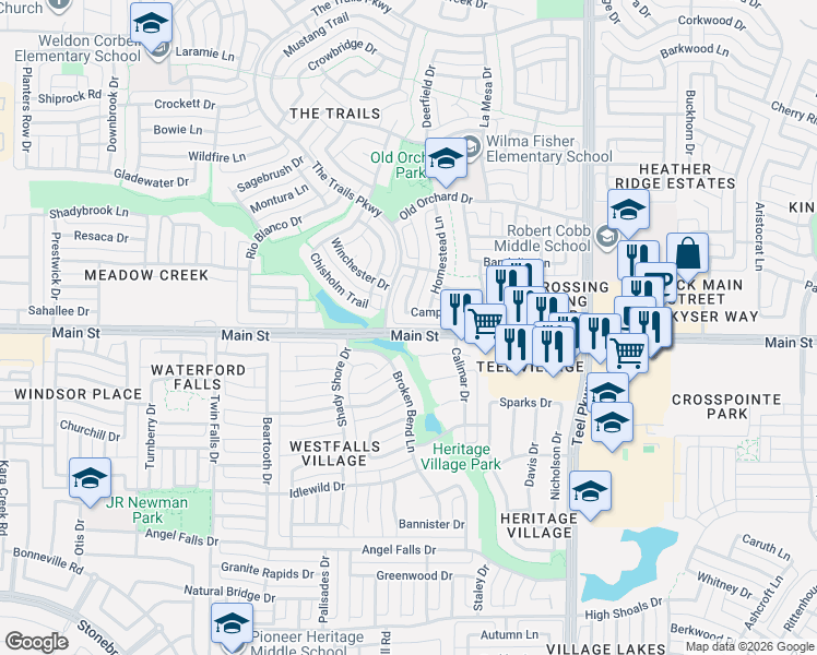 map of restaurants, bars, coffee shops, grocery stores, and more near 2400 Loch Haven Drive in Frisco