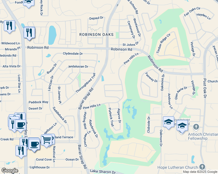 map of restaurants, bars, coffee shops, grocery stores, and more near 3900 San Lorenzo Drive in Denton