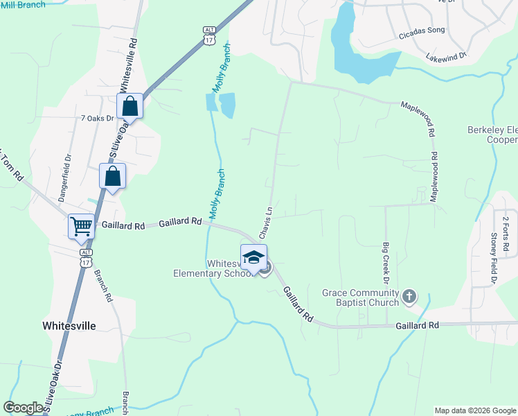 map of restaurants, bars, coffee shops, grocery stores, and more near 221 Chavis Lane in Moncks Corner