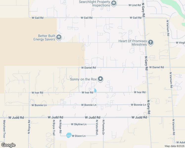 map of restaurants, bars, coffee shops, grocery stores, and more near 1956 West Ivar Road in Queen Creek