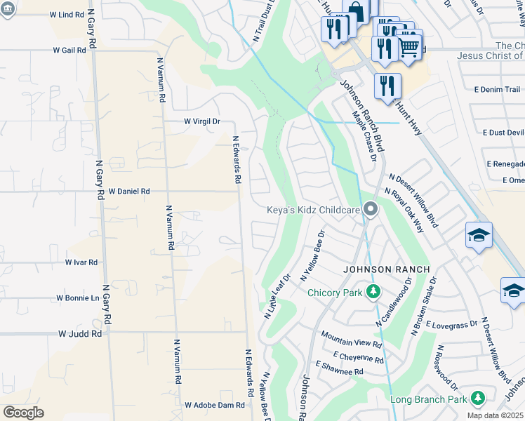 map of restaurants, bars, coffee shops, grocery stores, and more near 30200 North Bismark Street in San Tan Valley