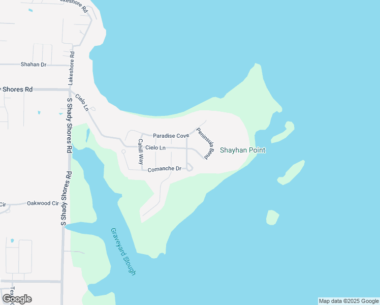 map of restaurants, bars, coffee shops, grocery stores, and more near 630 Cielo Lane in Shady Shores