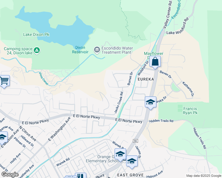 map of restaurants, bars, coffee shops, grocery stores, and more near 2959 Burnet Drive in Escondido
