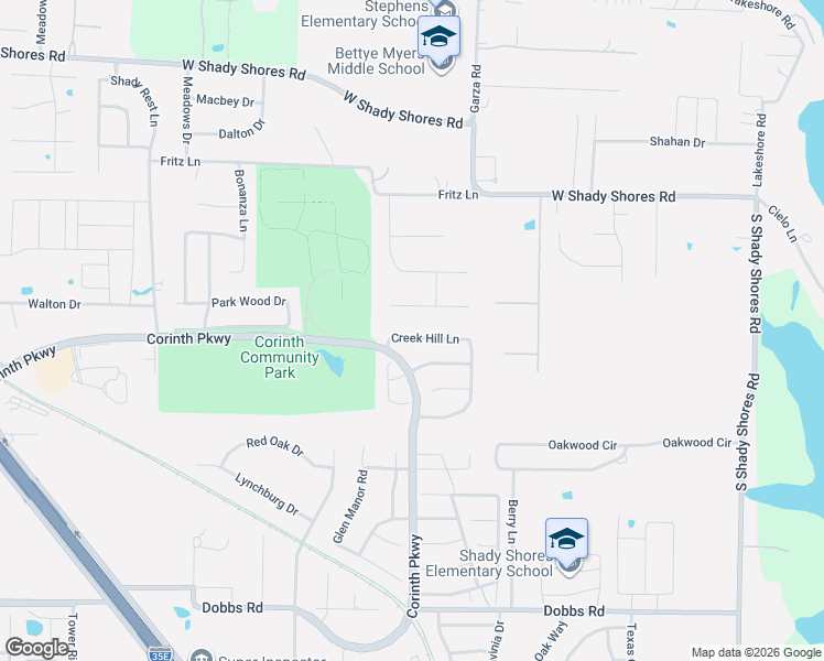 map of restaurants, bars, coffee shops, grocery stores, and more near 4112 Creek Hill in Corinth