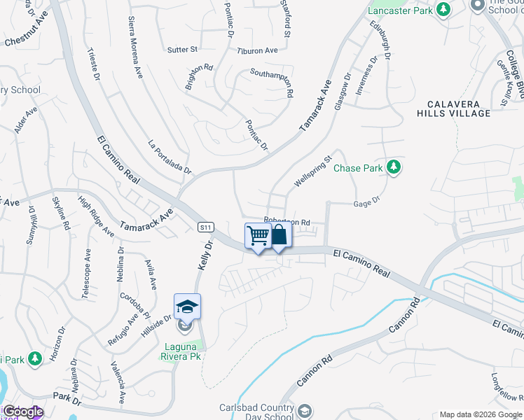 map of restaurants, bars, coffee shops, grocery stores, and more near 4821 Robertson Road in Carlsbad