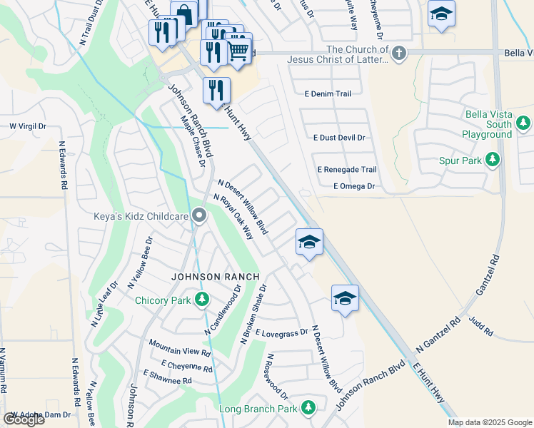 map of restaurants, bars, coffee shops, grocery stores, and more near 731 East Horizon Heights Drive in San Tan Valley