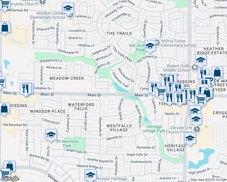 map of restaurants, bars, coffee shops, grocery stores, and more near 1944 Hollow Falls Court in Frisco