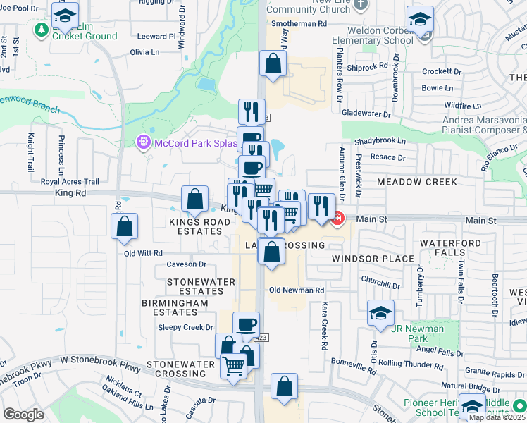 map of restaurants, bars, coffee shops, grocery stores, and more near 850 Main Street in Frisco