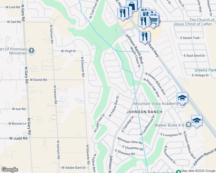 map of restaurants, bars, coffee shops, grocery stores, and more near North Bismark Street in San Tan Valley