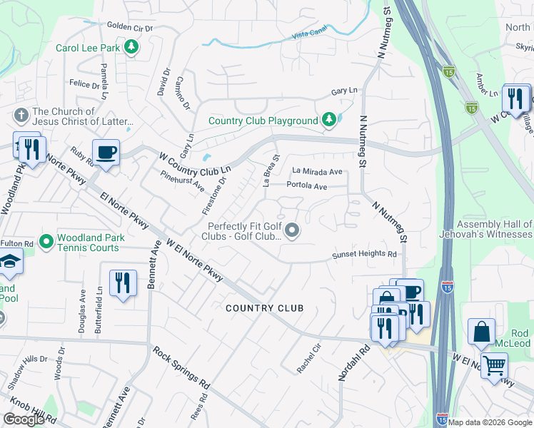 map of restaurants, bars, coffee shops, grocery stores, and more near 1446 San Carlos Place in Escondido