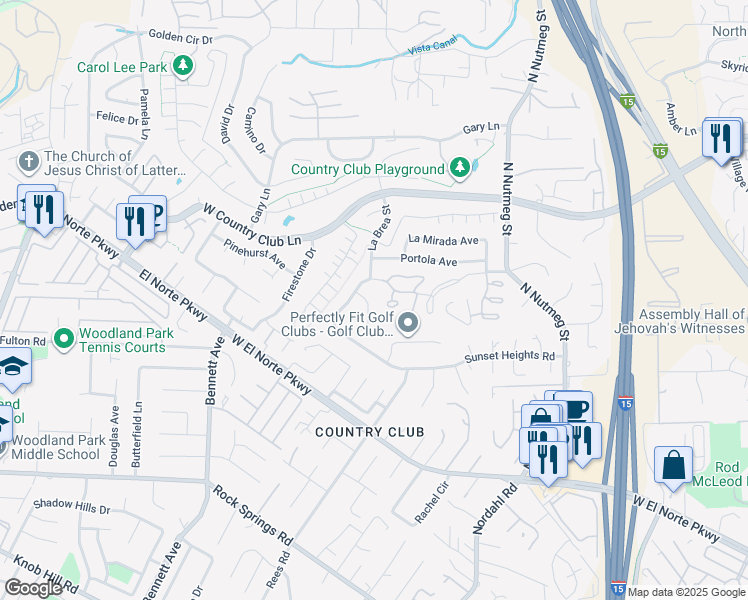 map of restaurants, bars, coffee shops, grocery stores, and more near 1446 San Carlos Place in Escondido