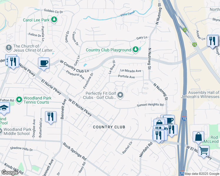 map of restaurants, bars, coffee shops, grocery stores, and more near 1446 San Carlos Place in Escondido