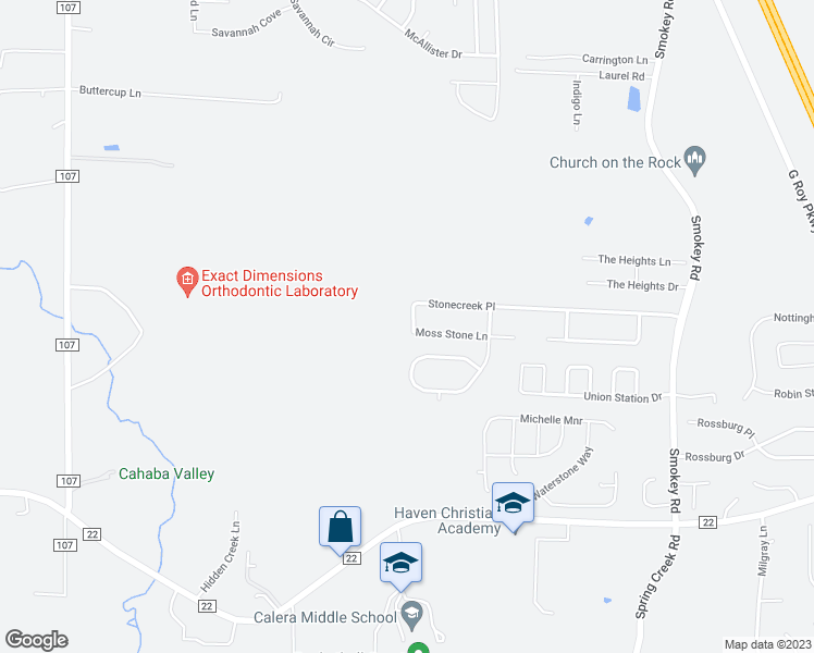map of restaurants, bars, coffee shops, grocery stores, and more near 128 White Stone Trail in Calera
