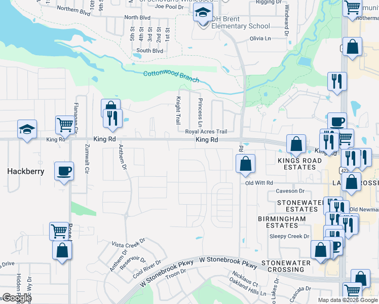 map of restaurants, bars, coffee shops, grocery stores, and more near 14965 King Rd in Frisco