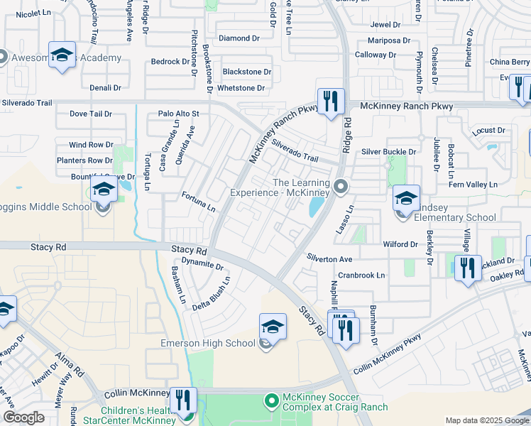 map of restaurants, bars, coffee shops, grocery stores, and more near 6653 McKinney Ranch Parkway in McKinney