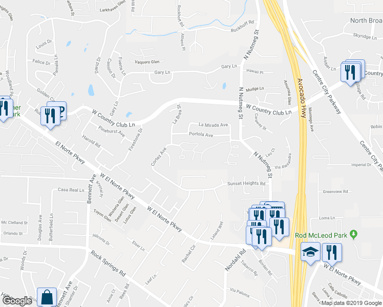 map of restaurants, bars, coffee shops, grocery stores, and more near 2045 Bolsa Chica Glen in Escondido