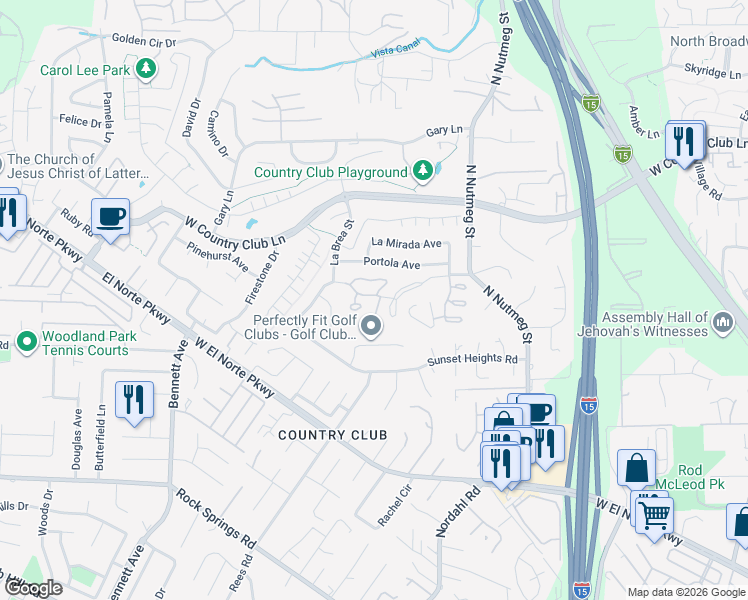 map of restaurants, bars, coffee shops, grocery stores, and more near 2045 Bolsa Chica Glen in Escondido