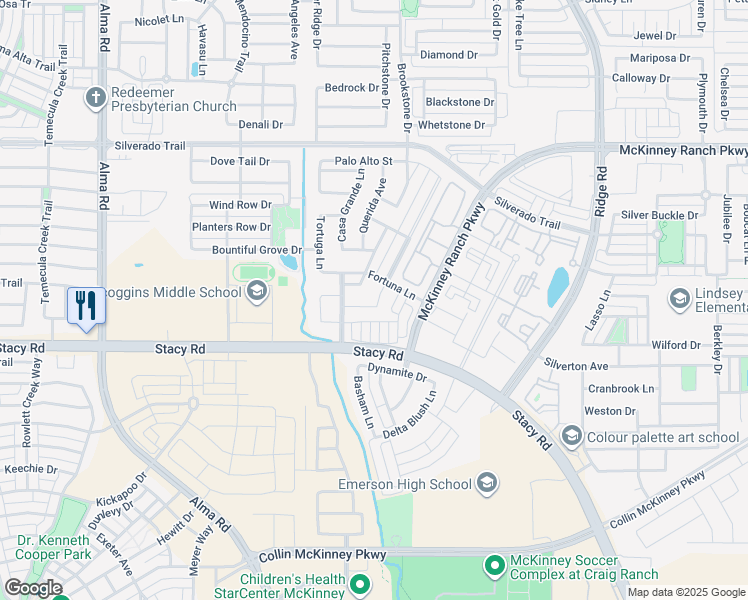 map of restaurants, bars, coffee shops, grocery stores, and more near 4608 Del Rey Avenue in McKinney