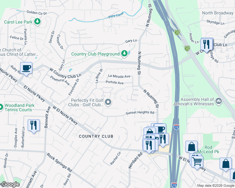 map of restaurants, bars, coffee shops, grocery stores, and more near 1237 La Paloma Glen in Escondido