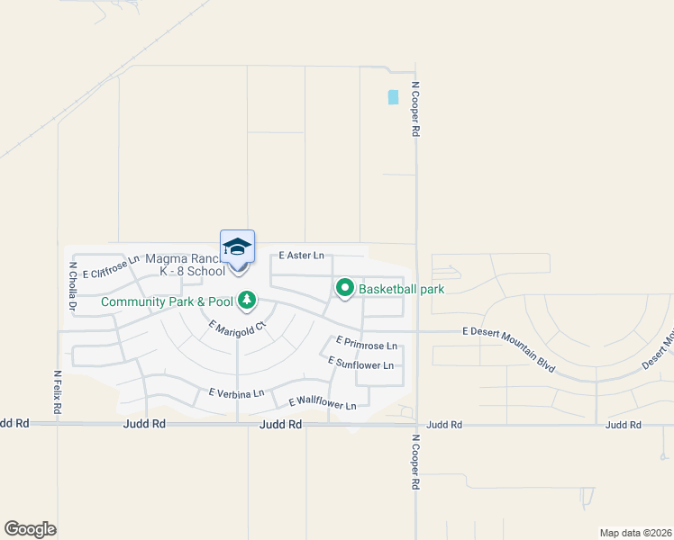 map of restaurants, bars, coffee shops, grocery stores, and more near 11474 East Aster Lane in Florence