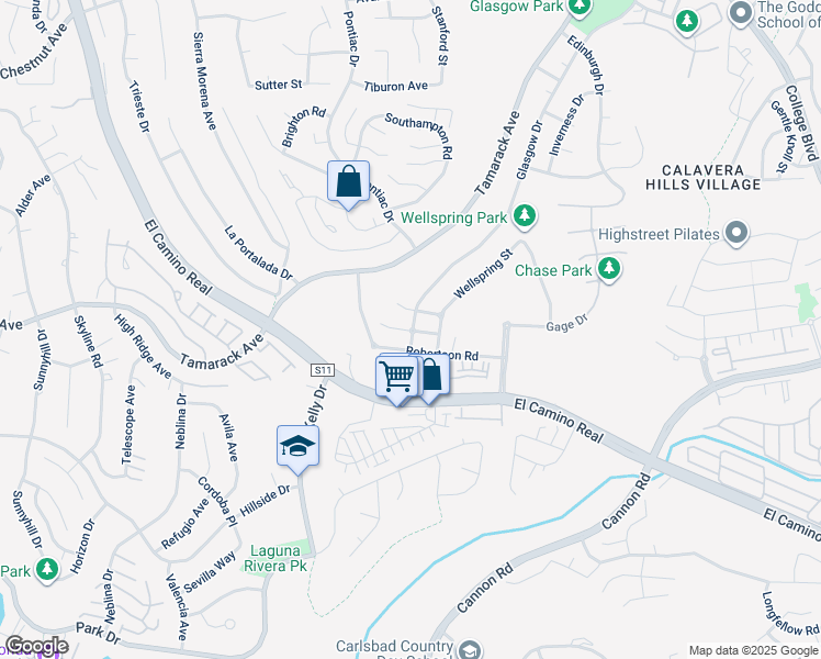 map of restaurants, bars, coffee shops, grocery stores, and more near Nelson Court in Carlsbad