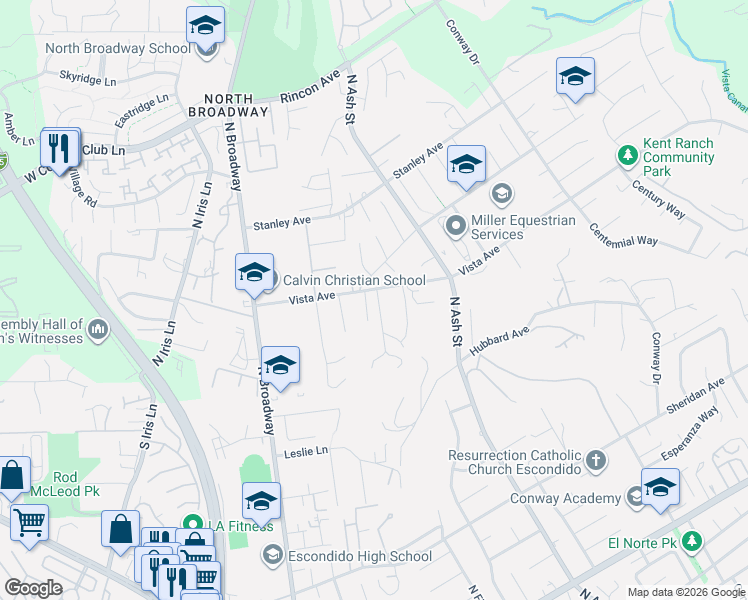 map of restaurants, bars, coffee shops, grocery stores, and more near 522 Lehner Avenue in Escondido