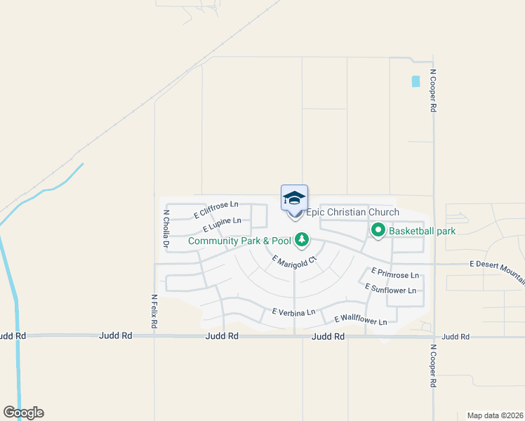 map of restaurants, bars, coffee shops, grocery stores, and more near 10782 East Cliffrose Lane in Florence