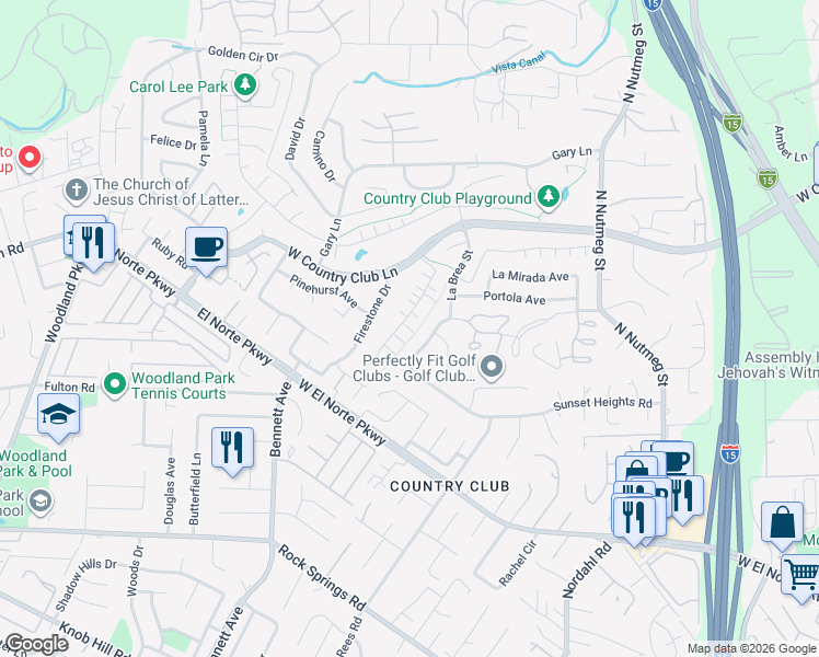 map of restaurants, bars, coffee shops, grocery stores, and more near 1970 Julie Dawn Place in Escondido