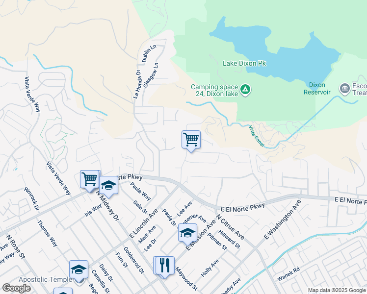 map of restaurants, bars, coffee shops, grocery stores, and more near 2313 East Lincoln Avenue in Escondido