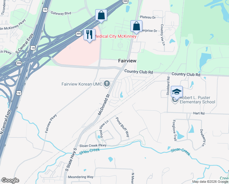 map of restaurants, bars, coffee shops, grocery stores, and more near 4879 Ellie Lane in Fairview