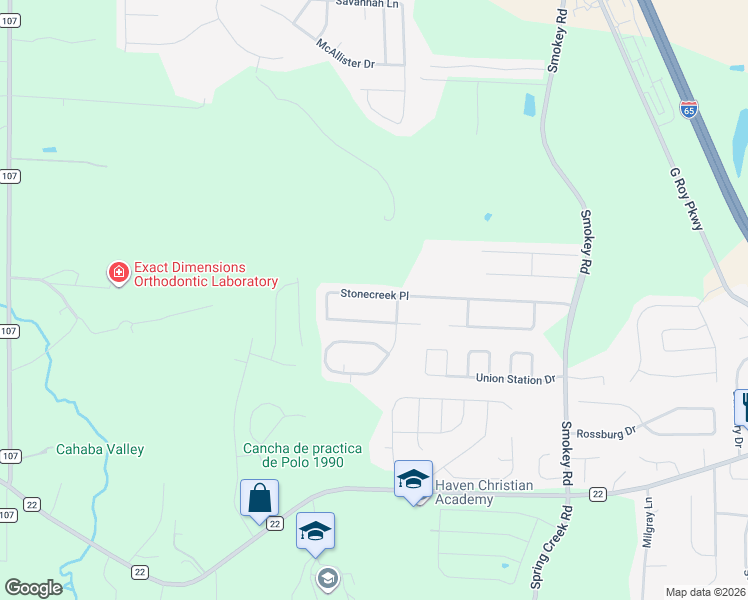 map of restaurants, bars, coffee shops, grocery stores, and more near 264 Stonecreek Place in Calera
