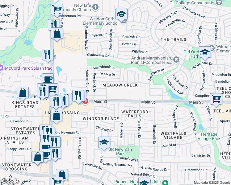 map of restaurants, bars, coffee shops, grocery stores, and more near 1200 Main Street in Frisco