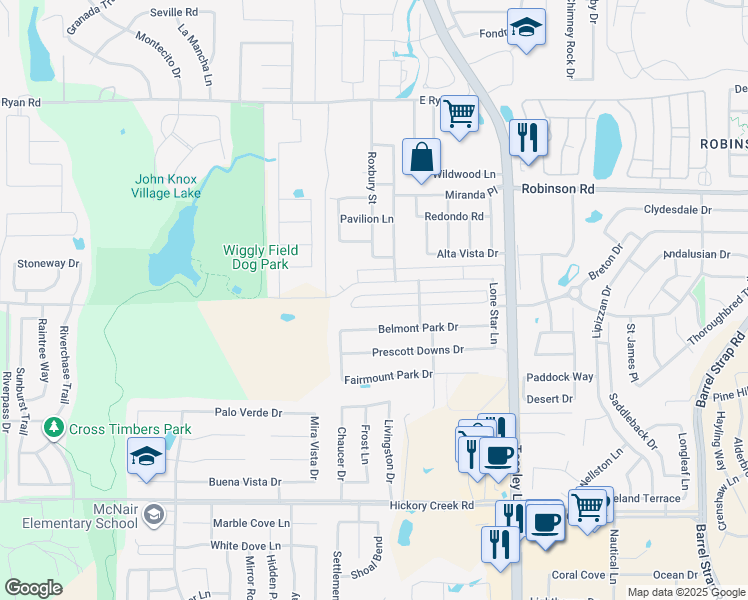 map of restaurants, bars, coffee shops, grocery stores, and more near 2009 Del Mar Court in Denton