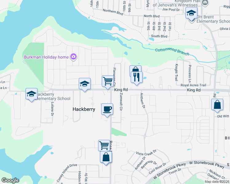 map of restaurants, bars, coffee shops, grocery stores, and more near 109 King Road in Frisco