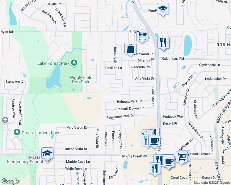 map of restaurants, bars, coffee shops, grocery stores, and more near 2009 Del Mar Court in Denton