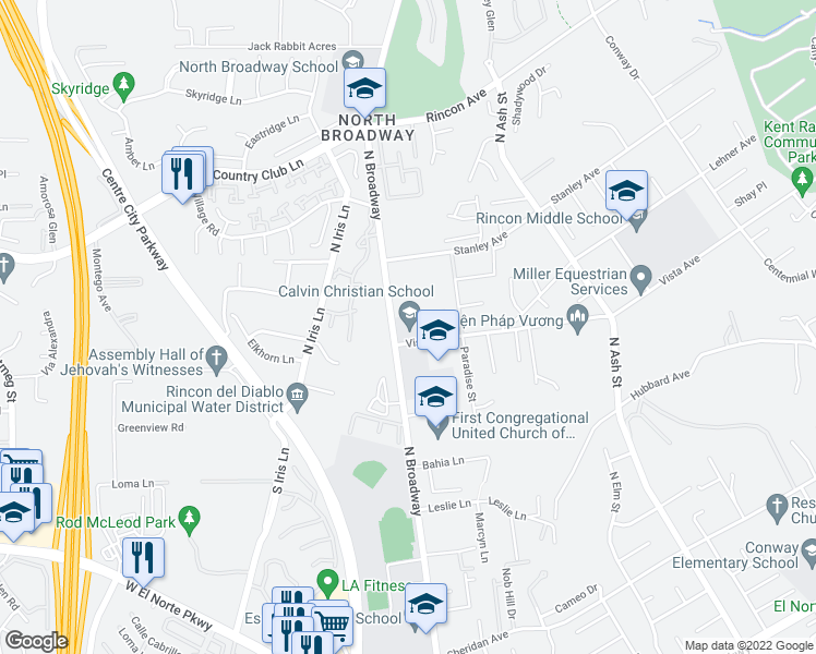 map of restaurants, bars, coffee shops, grocery stores, and more near 2000 North Broadway in Escondido