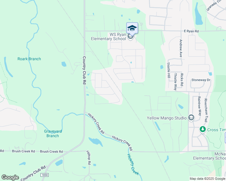 map of restaurants, bars, coffee shops, grocery stores, and more near Round Hill Road in Denton