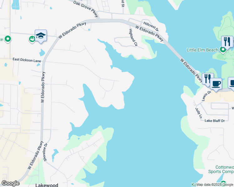 map of restaurants, bars, coffee shops, grocery stores, and more near 6040 Pinnacle Circle in Little Elm