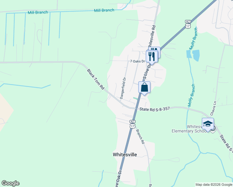 map of restaurants, bars, coffee shops, grocery stores, and more near 1036 Black Tom Road in Moncks Corner