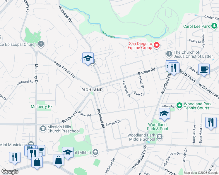 map of restaurants, bars, coffee shops, grocery stores, and more near 971 Borden Road in San Marcos