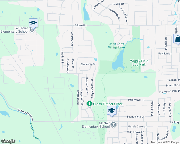 map of restaurants, bars, coffee shops, grocery stores, and more near 920 Circle View Lane in Denton