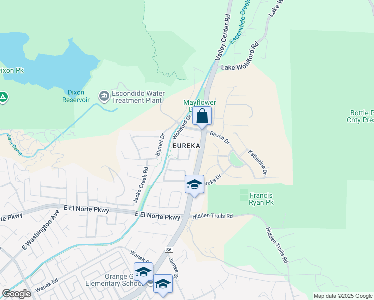 map of restaurants, bars, coffee shops, grocery stores, and more near 3052 Wohlford Drive in Escondido