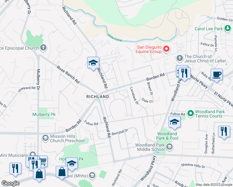 map of restaurants, bars, coffee shops, grocery stores, and more near 971 Borden Road in San Marcos