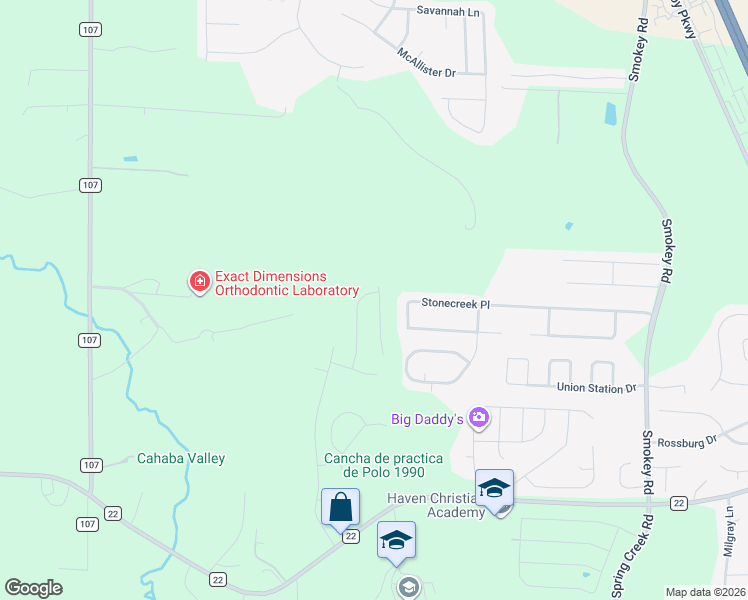 map of restaurants, bars, coffee shops, grocery stores, and more near 108 Whitestone Trail in Calera