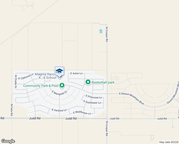 map of restaurants, bars, coffee shops, grocery stores, and more near 11474 East Aster Lane in Florence