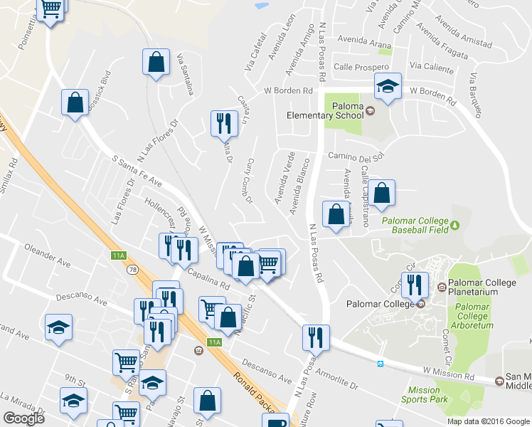 map of restaurants, bars, coffee shops, grocery stores, and more near 1616 Curry Comb Dr in San Marcos