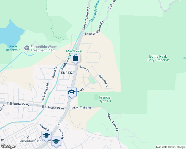 map of restaurants, bars, coffee shops, grocery stores, and more near 3184 Beven Drive in Escondido