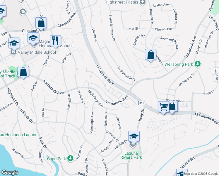 map of restaurants, bars, coffee shops, grocery stores, and more near 4618 Driftwood Circle in Carlsbad