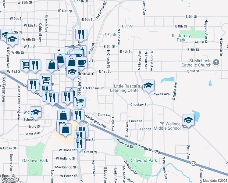 map of restaurants, bars, coffee shops, grocery stores, and more near 306 South Lide Avenue in Mount Pleasant